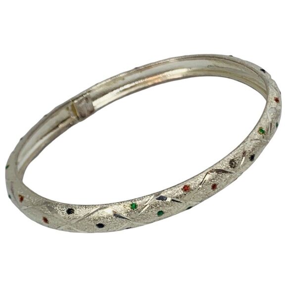 925 Sterling Silver Bangle Bracelet 7.5" Multicolored Cubic Zirconia - Picture 3 of 12